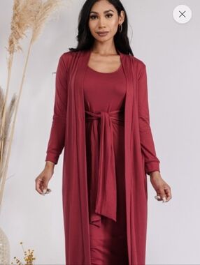 Wine Luxe Soft Cardigan & Dress Set